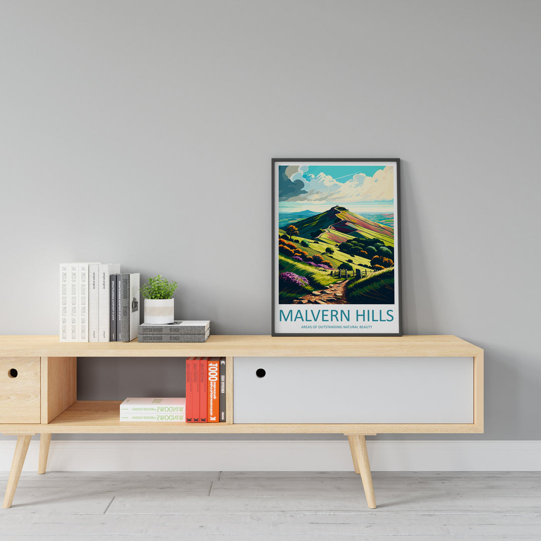 Malvern Hills Travel Print Wall Art Malvern Hills Wall Hanging Home Decoration Malvern Hills Gift Art Lovers Wall Art AONB Wall Print