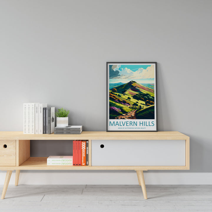 Malvern Hills Travel Print Wall Art Malvern Hills Wall Hanging Home Decoration Malvern Hills Gift Art Lovers Wall Art AONB Wall Print