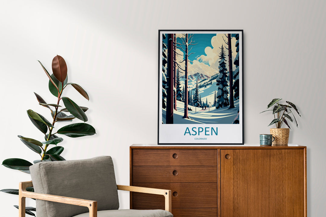 Aspen Travel Print Wall Art Aspen Wall Hanging Home Décor Aspen Gift Art Lovers Ski Art Lover Gift Aspen Print Skiing Aspen Ski Art Poster
