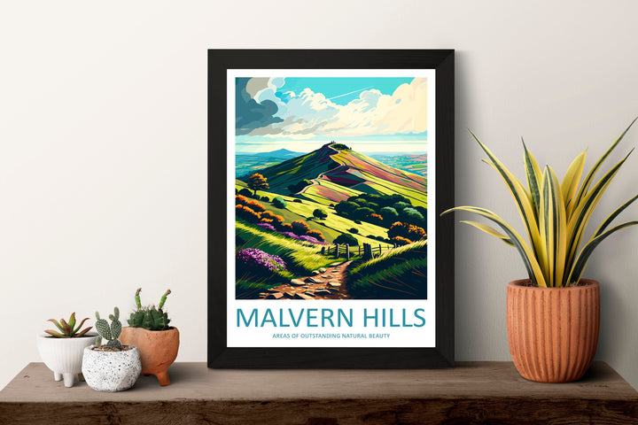 Malvern Hills Travel Print Wall Art Malvern Hills Wall Hanging Home Decoration Malvern Hills Gift Art Lovers Wall Art AONB Wall Print