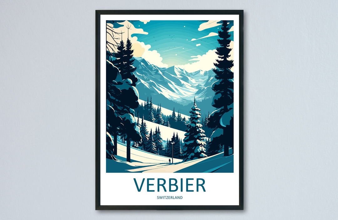 Verbier Travel Print Wall Art Verbier Wall Hanging Home Décor Verbier Gift Art Lovers Ski Art Lover Gift Verbier Print Skiing Art Poster