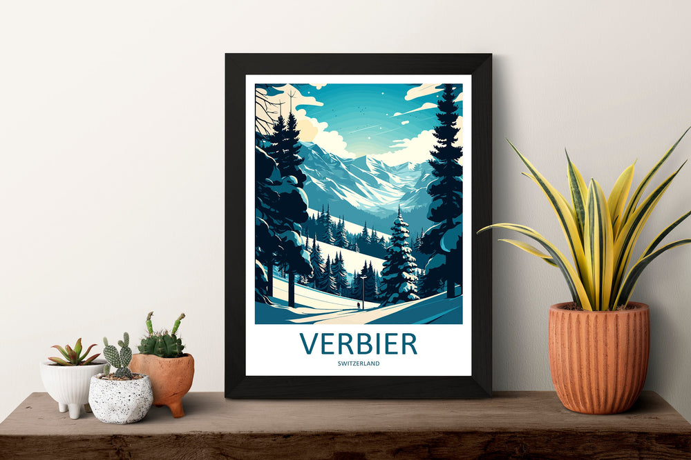 Verbier Travel Print Wall Art Verbier Wall Hanging Home Décor Verbier Gift Art Lovers Ski Art Lover Gift Verbier Print Skiing Art Poster