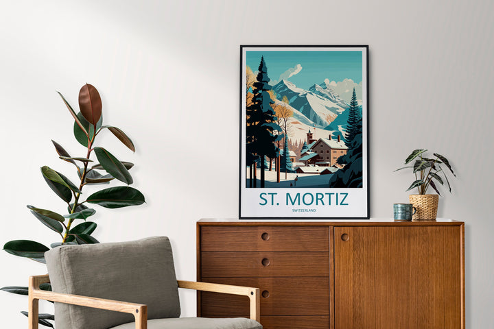 St. Mortiz Travel Print Wall Art St. Mortiz Wall Hanging Home Décor St. Mortiz Gift Art Lovers Ski Art Lover Gift St. Mortiz Print Skiing