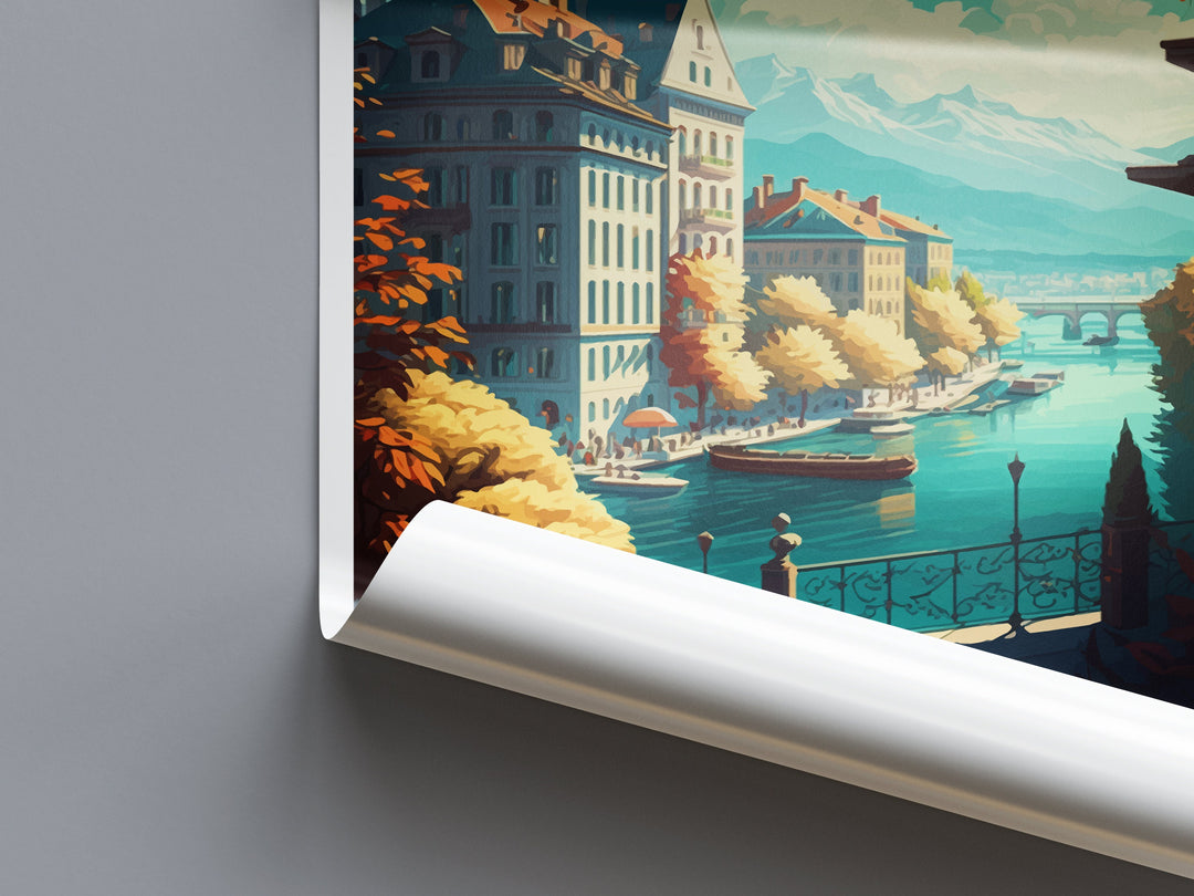 Geneva Travel Print Wall Art Geneva Wall Hanging Home Décor Geneva Gift Art Lovers Switzerland Art Lover Gift Geneva Travel Art