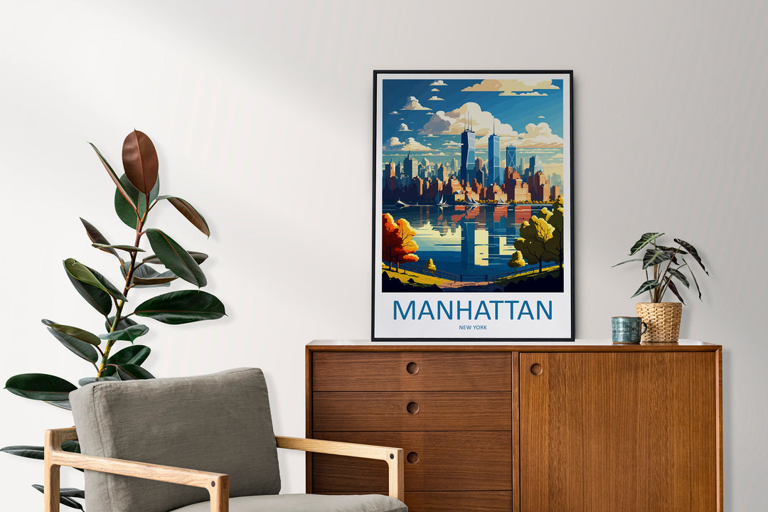 Manhattan New York Travel Print Wall Art Manhattan Wall Hanging Home Décor Manhattan Gift Art Lovers New York Art Lover