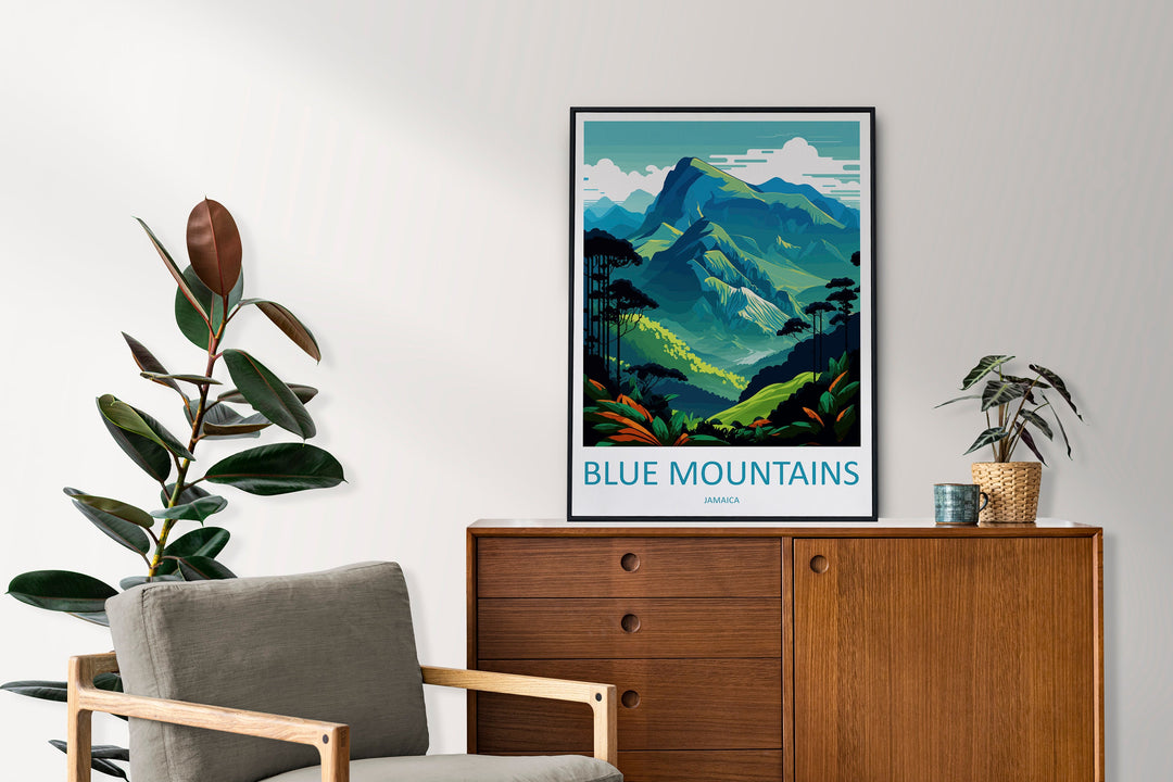 Blue Mountains Travel Print Wall Art Blue Mountains Wall Hanging Home Décor Blue Mountains Gift Art Lovers Wall Art Caribbean Travel Print