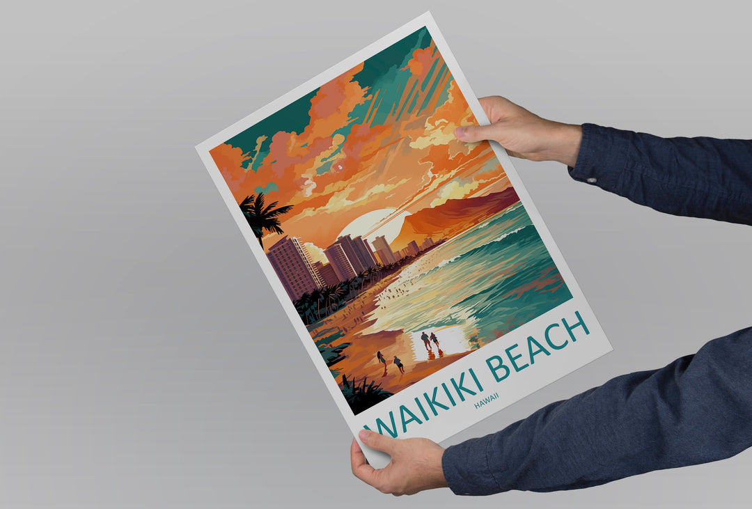 Waikiki Beach Travel Print Wall Art Waikiki Beach Wall Hanging Home Décor Waikiki Beach Gift Art Lovers Hawaii Art Lover Gift Print Artwork