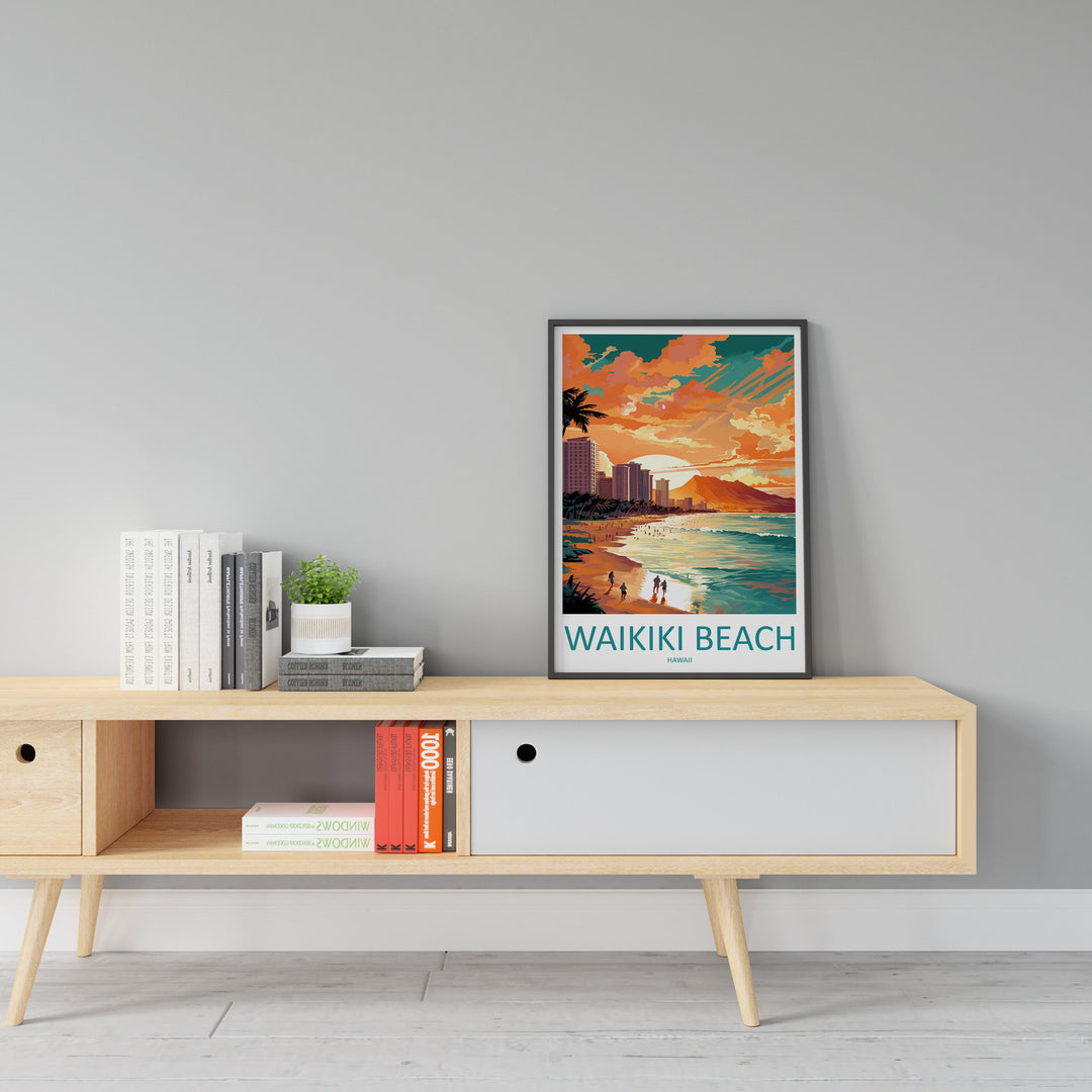 Waikiki Beach Travel Print Wall Art Waikiki Beach Wall Hanging Home Décor Waikiki Beach Gift Art Lovers Hawaii Art Lover Gift Print Artwork