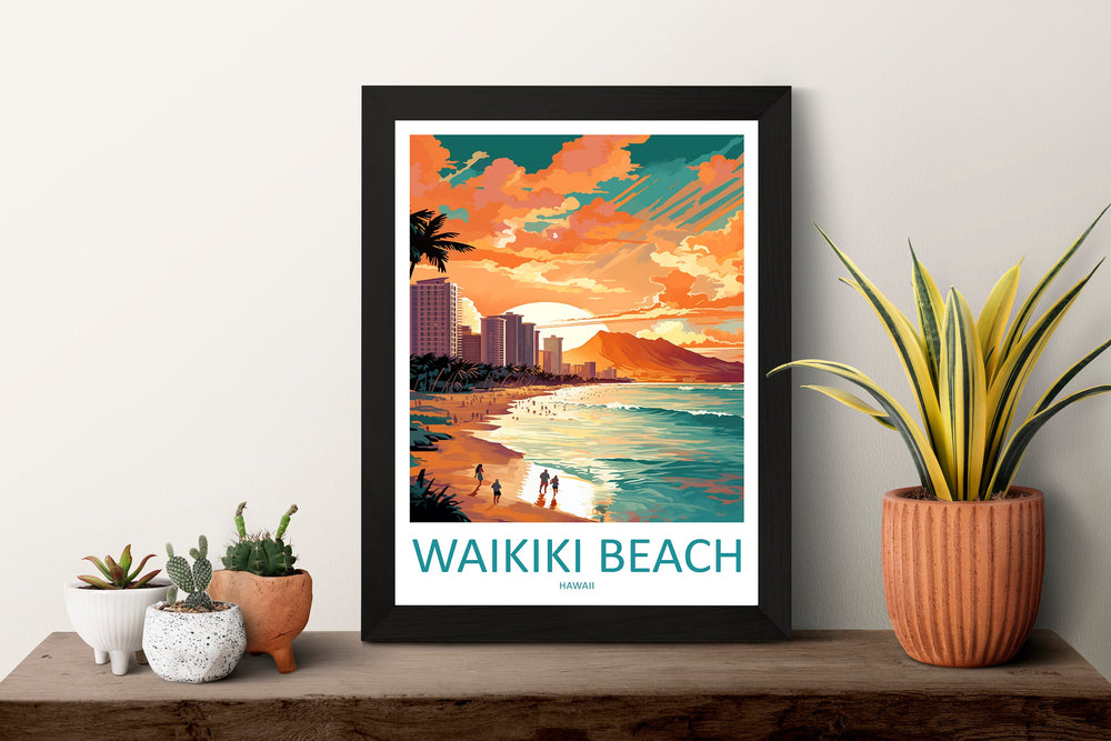 Waikiki Beach Travel Print Wall Art Waikiki Beach Wall Hanging Home Décor Waikiki Beach Gift Art Lovers Hawaii Art Lover Gift Print Artwork