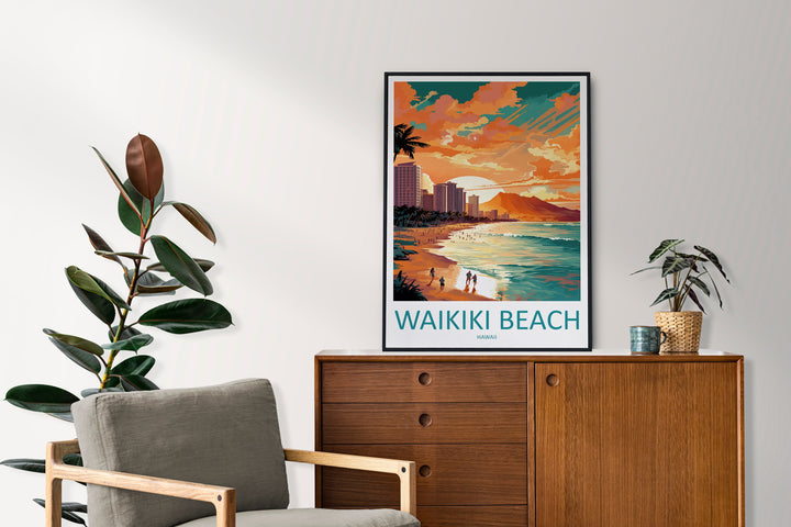 Waikiki Beach Travel Print Wall Art Waikiki Beach Wall Hanging Home Décor Waikiki Beach Gift Art Lovers Hawaii Art Lover Gift Print Artwork