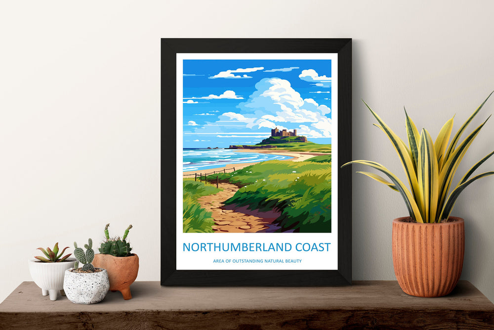 Northumberland Coast Travel Print Wall Art Northumberland Coast Wall Hanging Home Decor Northumberland Coast Gift Art Lovers Wall Art AONB
