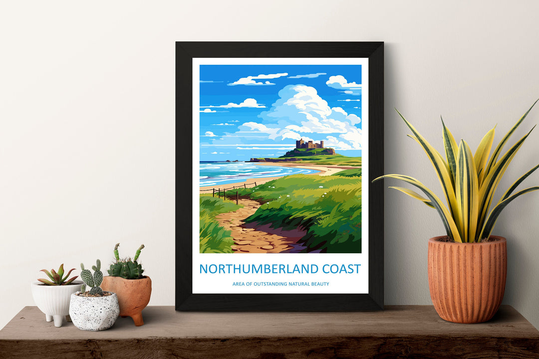 Northumberland Coast Travel Print Wall Art Northumberland Coast Wall Hanging Home Decor Northumberland Coast Gift Art Lovers Wall Art AONB