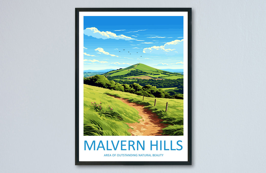 Malvern Hills Travel Print Wall Art Malvern Hills Wall Hanging Home Decor Malvern Hills Gift Art Lovers Wall Art AONB Print Travel Poster