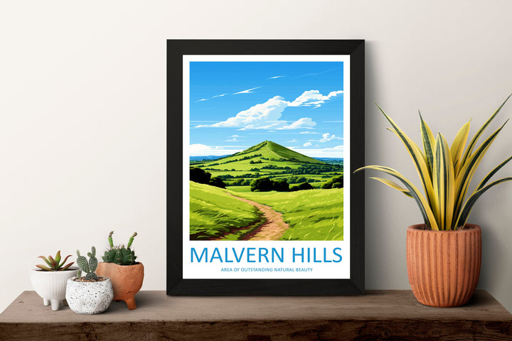 Malvern Hills Travel Print Wall Art Malvern Hills Wall Hanging Home Decor Malvern Hills Gift Art Lovers Wall Art AONB Print Travel Poster