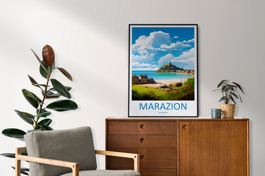 Marazion Travel Print Wall Art Marazion Wall Hanging Home Décor Marazion Gift Art Lovers Cornwall Art Marazion Wall Art