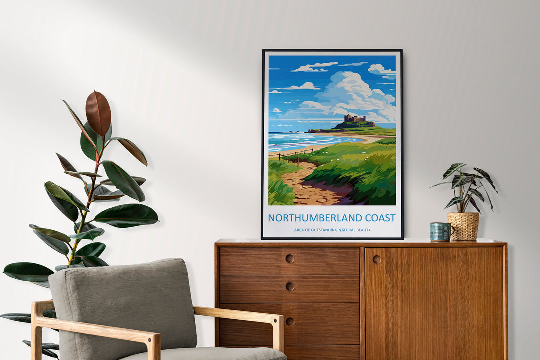 Northumberland Coast Travel Print Wall Art Northumberland Coast Wall Hanging Home Decor Northumberland Coast Gift Art Lovers Wall Art AONB
