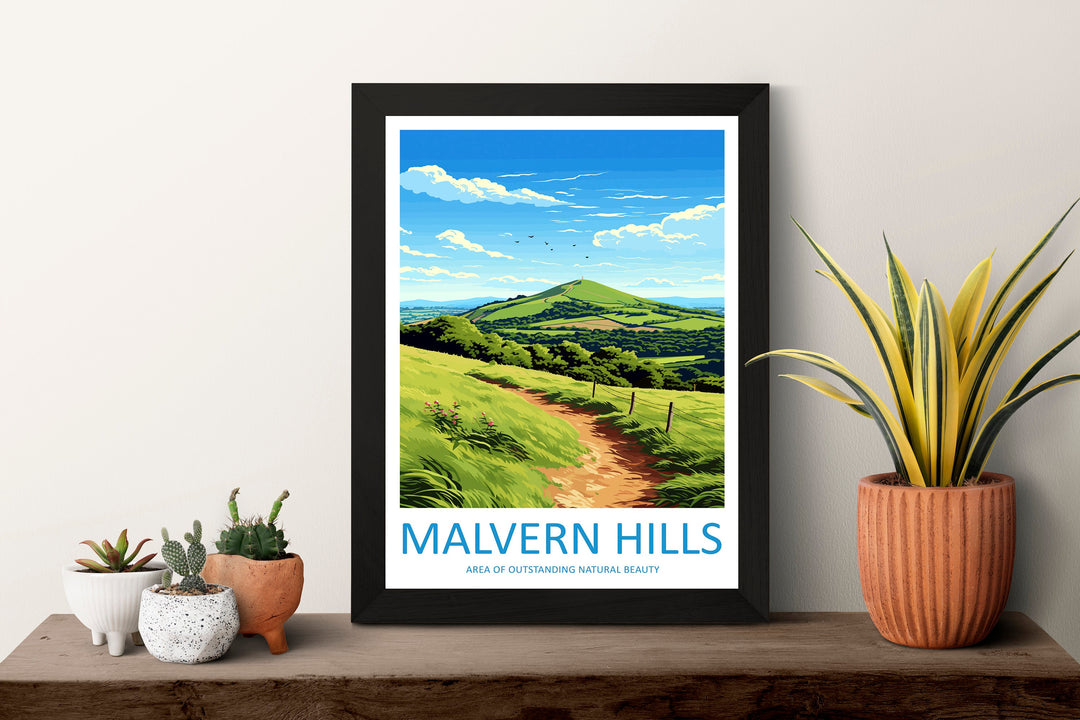 Malvern Hills Travel Print Wall Art Malvern Hills Wall Hanging Home Decor Malvern Hills Gift Art Lovers Wall Art AONB Print Travel Poster