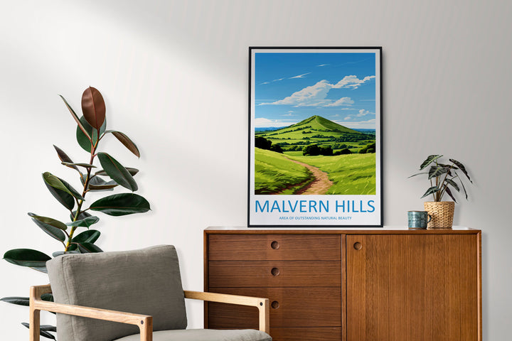 Malvern Hills Travel Print Wall Art Malvern Hills Wall Hanging Home Decor Malvern Hills Gift Art Lovers Wall Art AONB Print Travel Poster