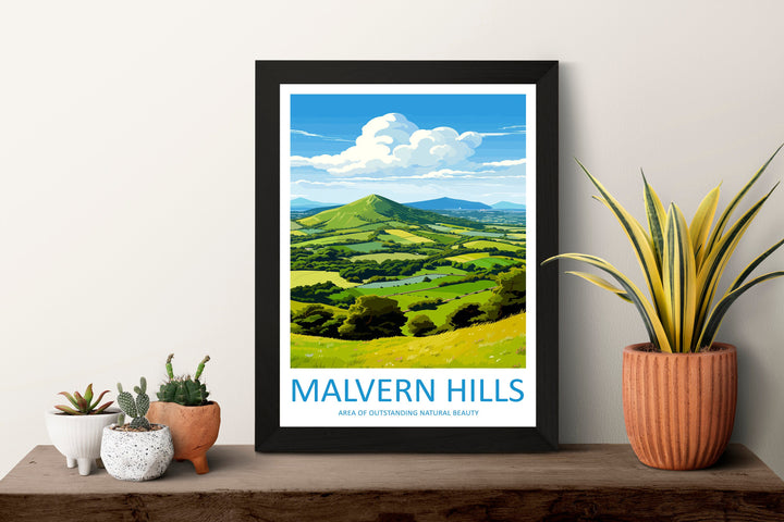 Malvern Hills Travel Print Wall Art Malvern Hills Wall Hanging Home Decor Malvern Hills Gift Art Lovers Wall Art AONB Print Travel Poster