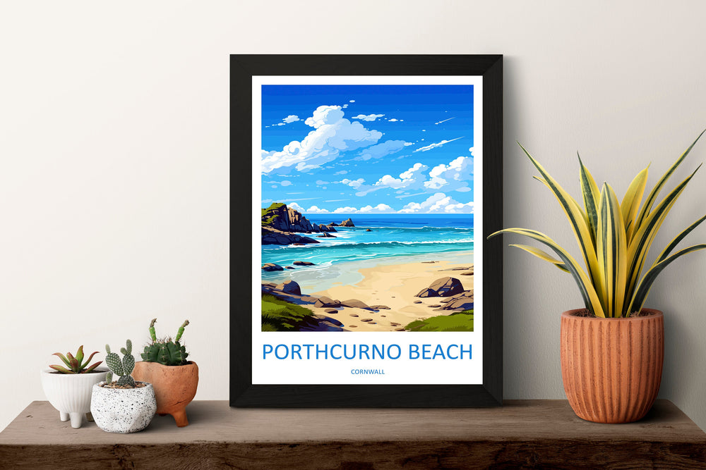 Porthcurno Beach Travel Print Wall Art Porthcurno Wall Hanging Home Décor Porthcurno Gift Art Lovers Cornwall Art Porthcurno Wall Art