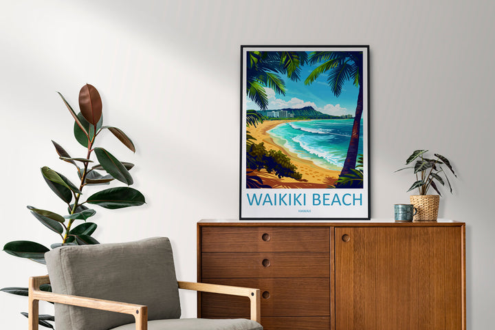 Waikiki Beach Travel Print Wall Art Waikiki Beach Wall Hanging Home Décor Waikiki Beach Gift Art Lovers Hawaii Art Lover Gift Print Artwork
