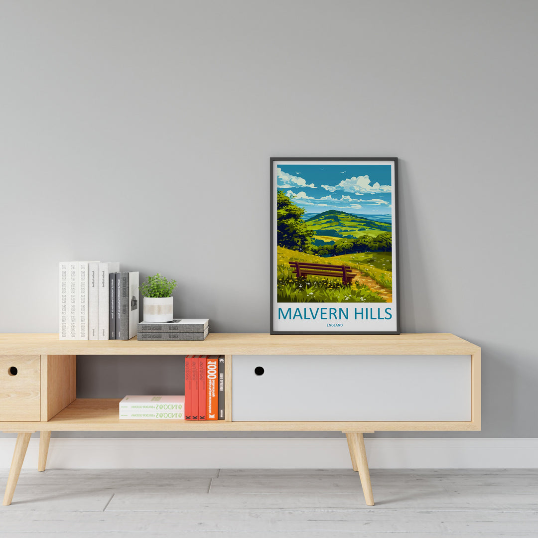 Malvern Hills Travel Print Wall Art Malvern Hills Wall Hanging Home Decoration Malvern Hills Gift Art Lovers Wall Art AONB Wall Print
