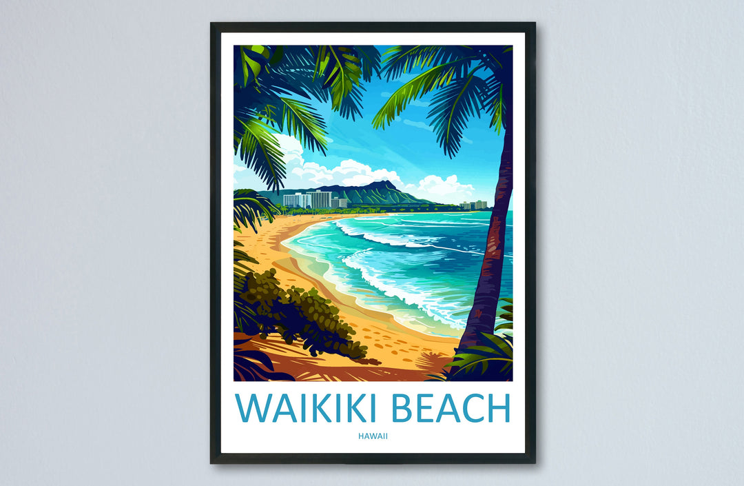Waikiki Beach Travel Print Wall Art Waikiki Beach Wall Hanging Home Décor Waikiki Beach Gift Art Lovers Hawaii Art Lover Gift Print Artwork