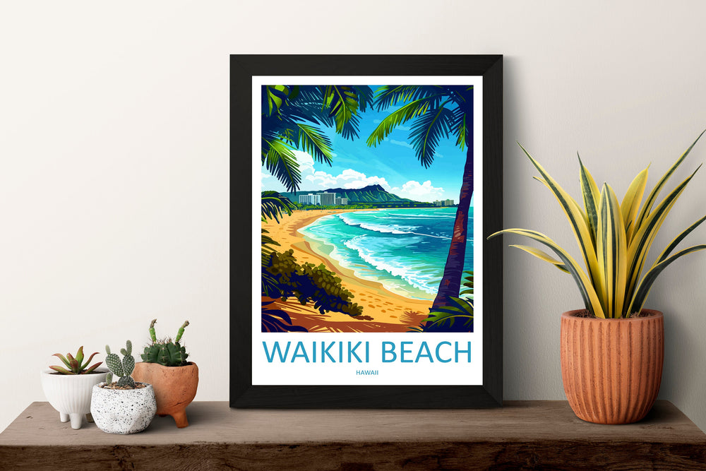 Waikiki Beach Travel Print Wall Art Waikiki Beach Wall Hanging Home Décor Waikiki Beach Gift Art Lovers Hawaii Art Lover Gift Print Artwork