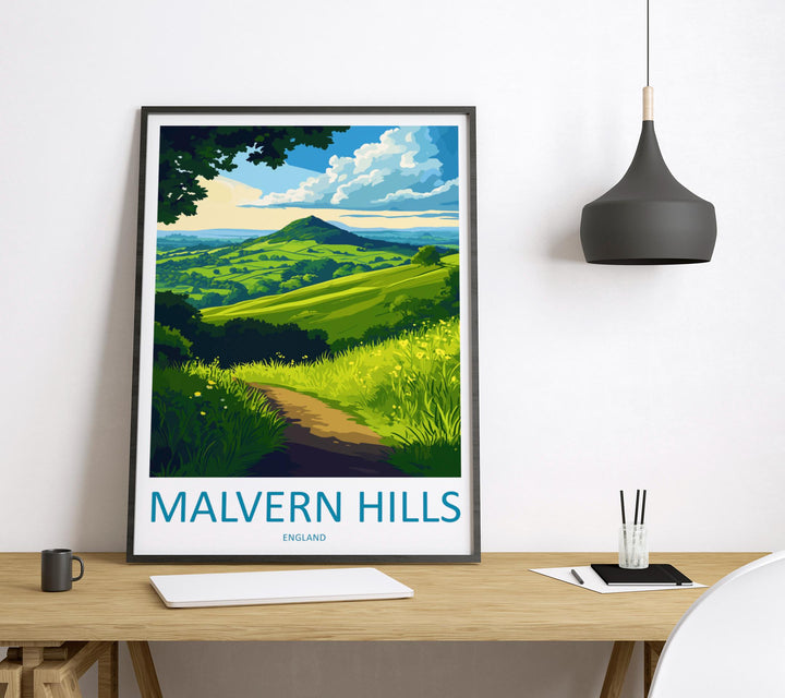 Malvern Hills Travel Print Wall Art Malvern Hills Wall Hanging Home Decoration Malvern Hills Gift Art Lovers Wall Art AONB Wall Print