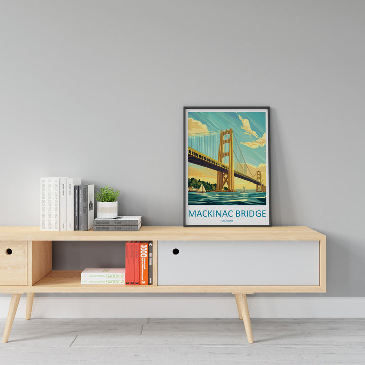 Mackinac Bridge Travel Print Mackinac Bridge Wall Decor Michigan Mackinac Art Mackinac Bridge Wall Art Great Lakes Poster Gift Bridge Lake