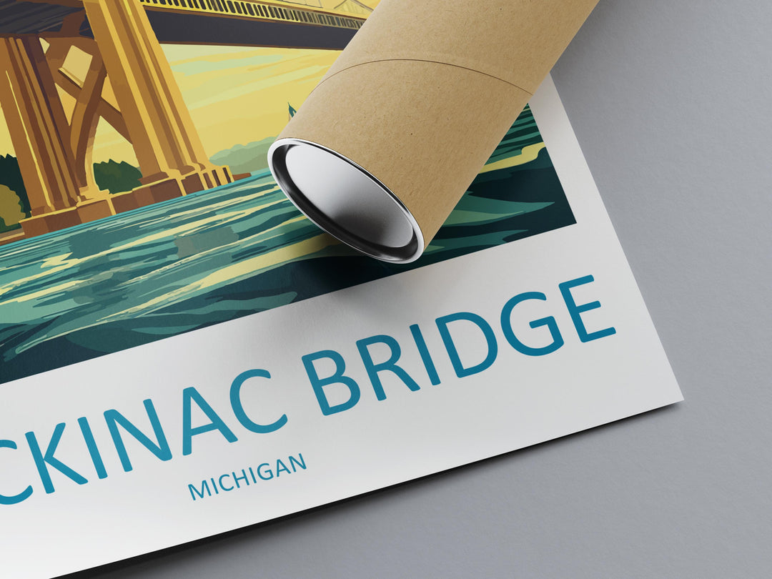 Mackinac Bridge Travel Print Mackinac Bridge Wall Decor Michigan Mackinac Art Mackinac Bridge Wall Art Great Lakes Poster Gift Bridge Lake