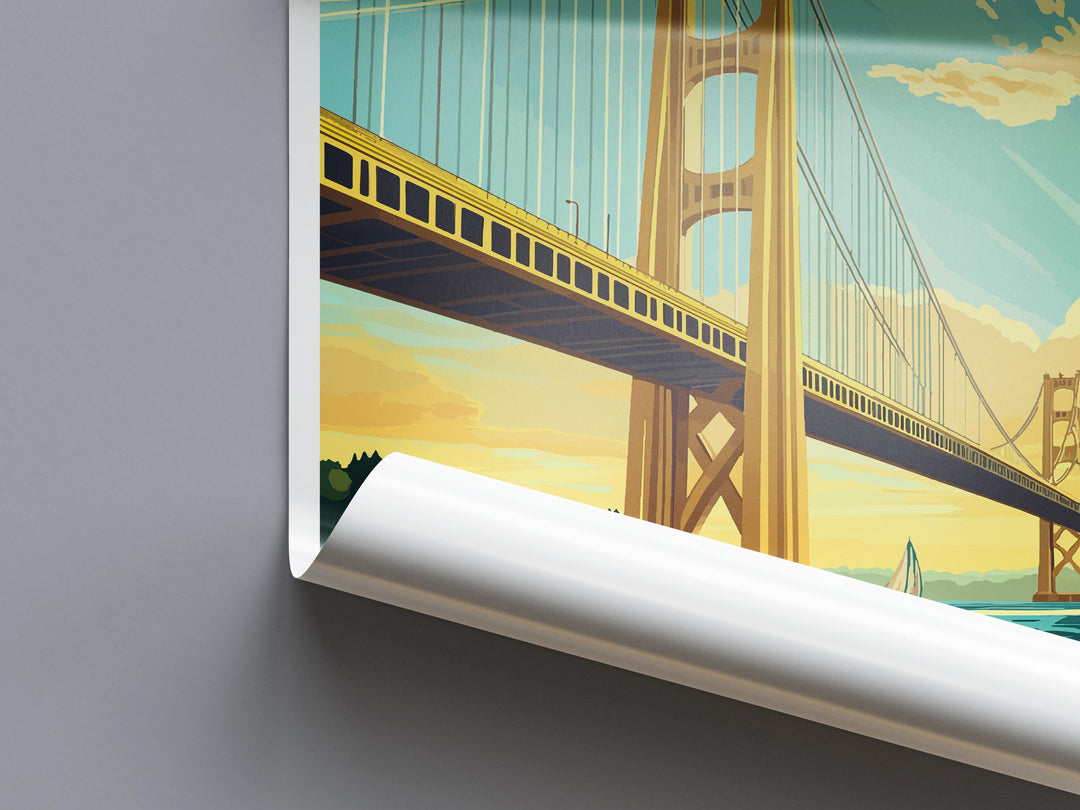 Mackinac Bridge Travel Print Mackinac Bridge Wall Decor Michigan Mackinac Art Mackinac Bridge Wall Art Great Lakes Poster Gift Bridge Lake