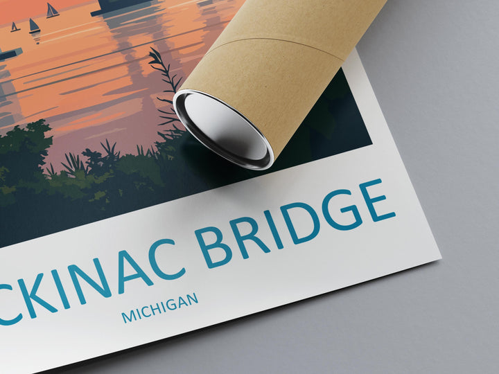 Mackinac Bridge Travel Print Mackinac Bridge Wall Decor Michigan Mackinac Art Mackinac Bridge Wall Art Great Lakes Poster Gift Bridge Lake