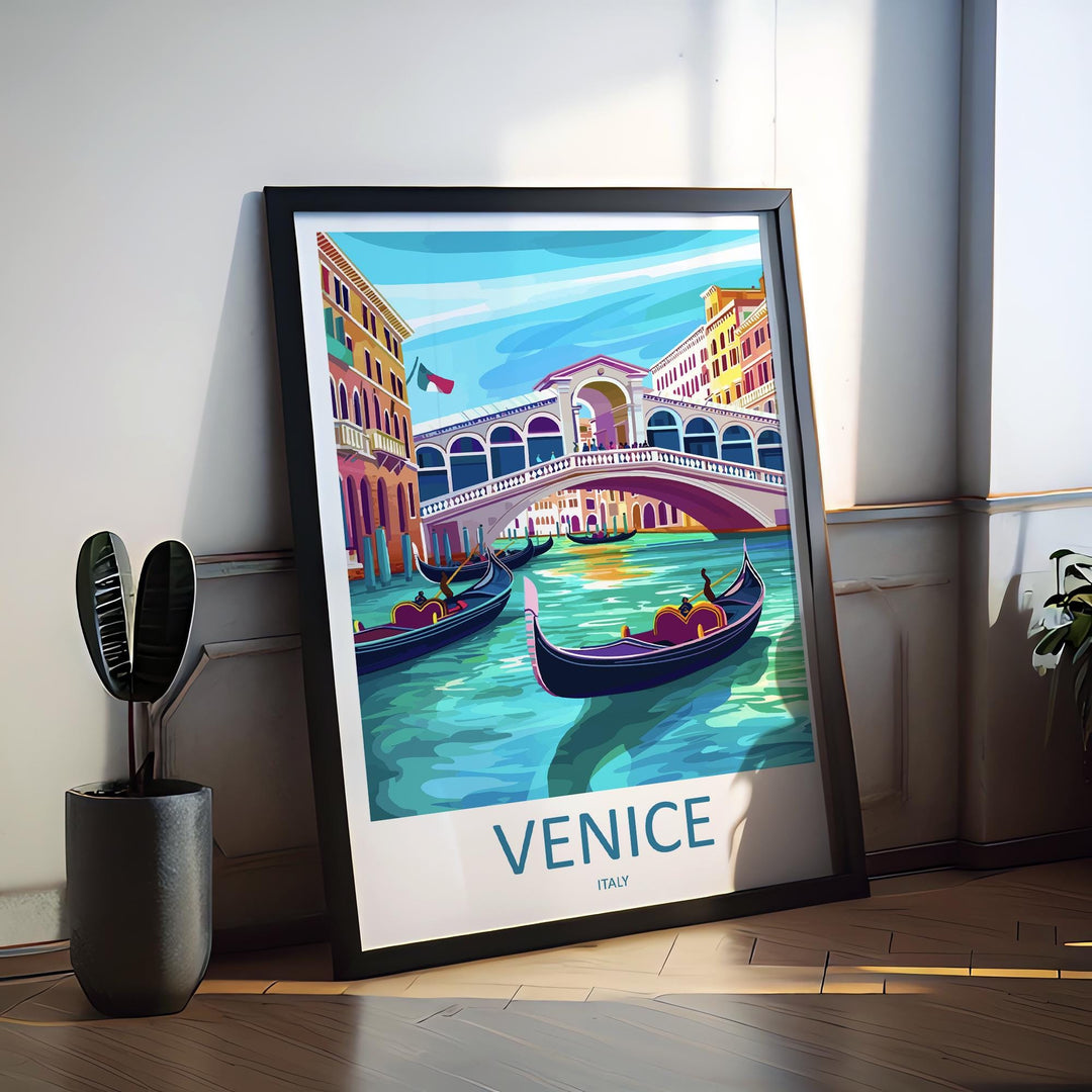 Venice Travel Print Venice Wall Art Venice Canal Decor Gondola Poster Italy Cityscape Gift for Italy Lover Romantic Europe Art Print
