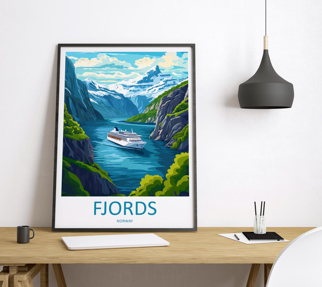 Fjords Travel Print Norway Wall Art Scenic Landscape Poster Nordic Nature Decor Gift for Adventure Lover Scandinavian Mountains Art