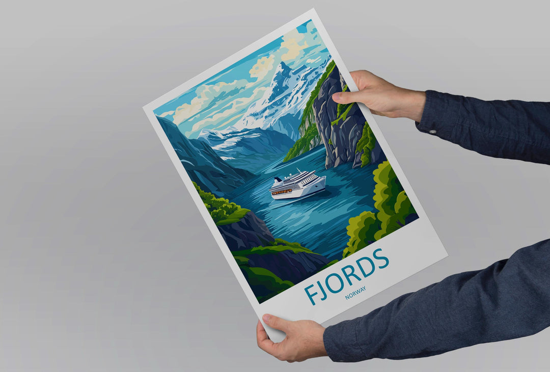 Fjords Travel Print Norway Wall Art Scenic Landscape Poster Nordic Nature Decor Gift for Adventure Lover Scandinavian Mountains Art