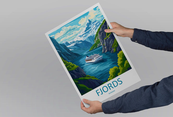 Fjords Travel Print Norway Wall Art Scenic Landscape Poster Nordic Nature Decor Gift for Adventure Lover Scandinavian Mountains Art
