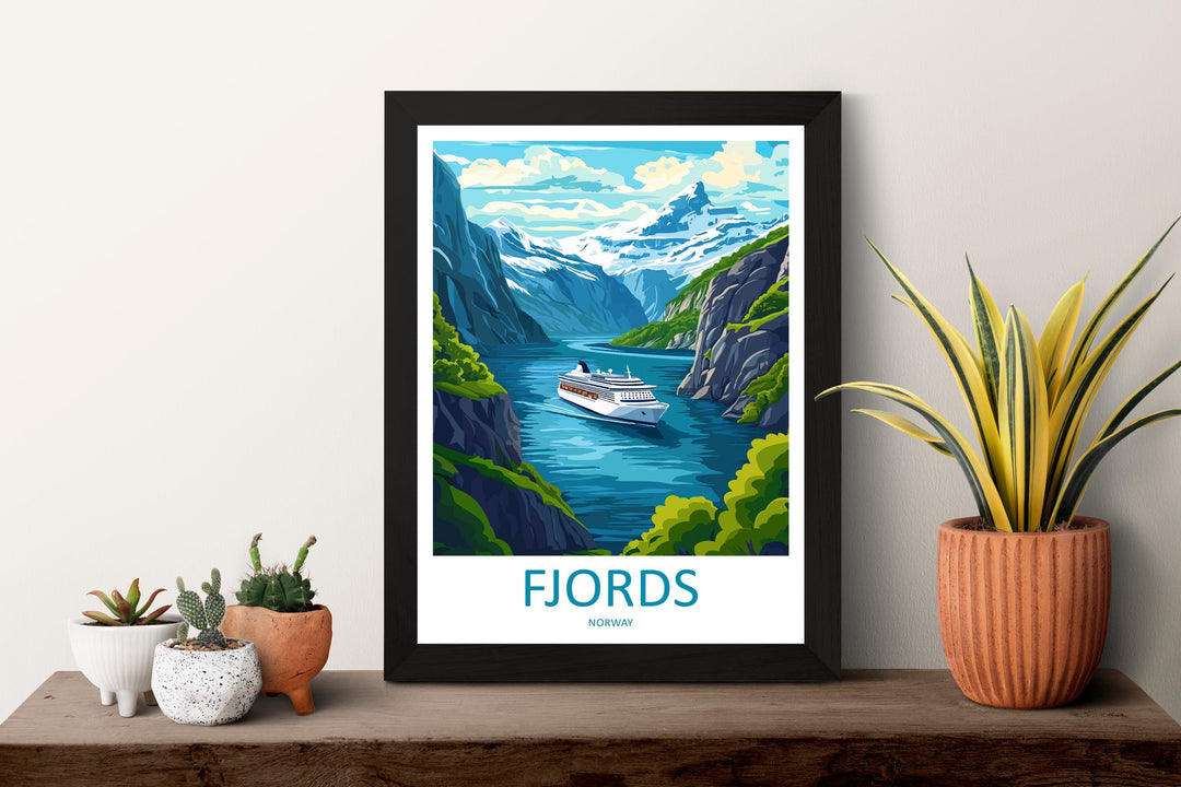 Fjords Travel Print Norway Wall Art Scenic Landscape Poster Nordic Nature Decor Gift for Adventure Lover Scandinavian Mountains Art