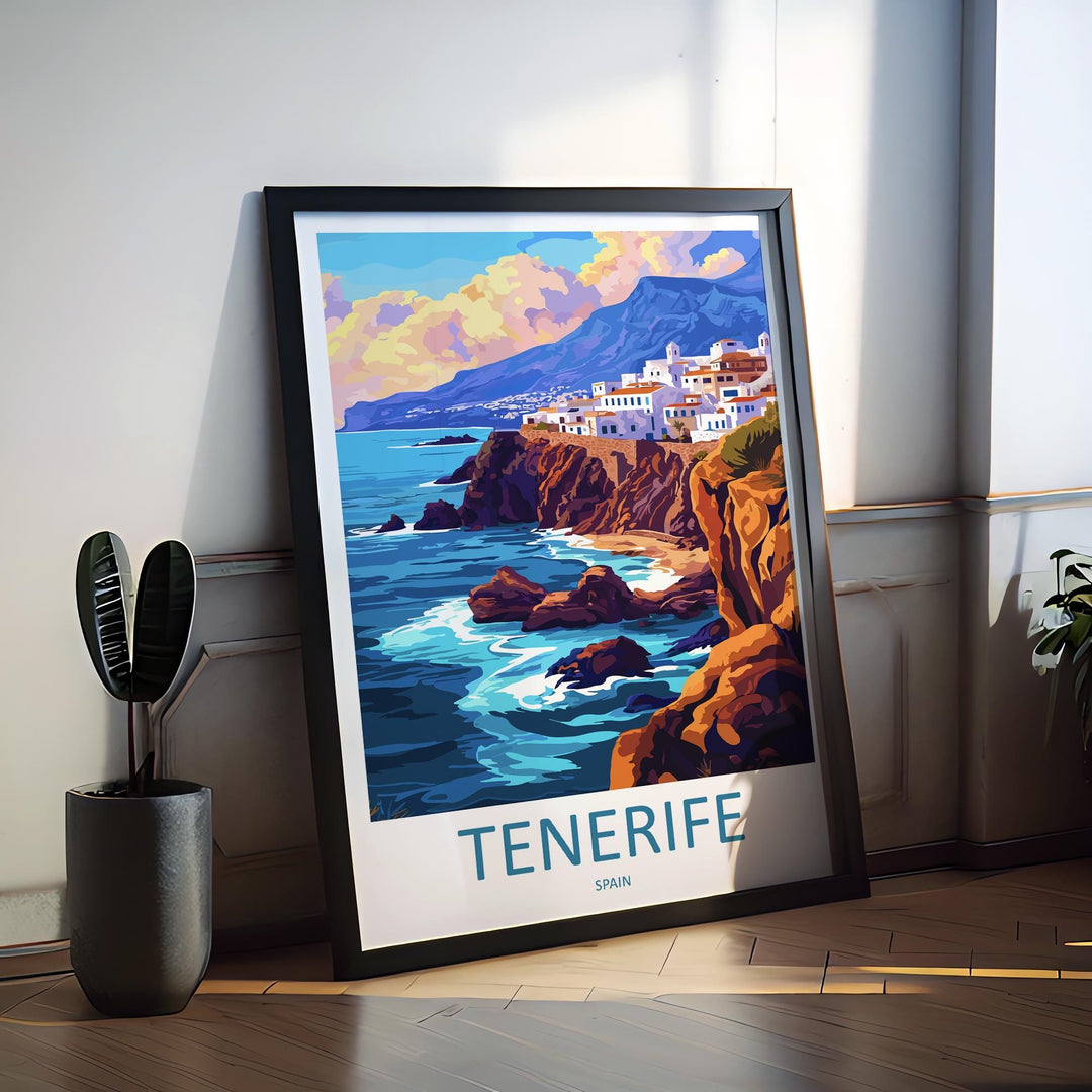 Tenerife Travel Print Tenerife Wall Art Canary Islands Poster Volcano Beach Decor Gift for Spain Lover Coastal Landscape Art Print