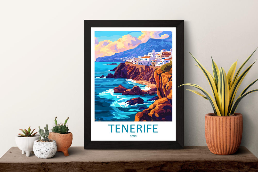 Tenerife Travel Print Tenerife Wall Art Canary Islands Poster Volcano Beach Decor Gift for Spain Lover Coastal Landscape Art Print