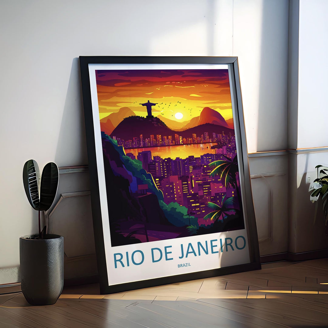 Rio de Janeiro Print Rio Wall Art Brazil City Poster Christ the Redeemer Decor Gift for Beach Lover Tropical Skyline Art Print