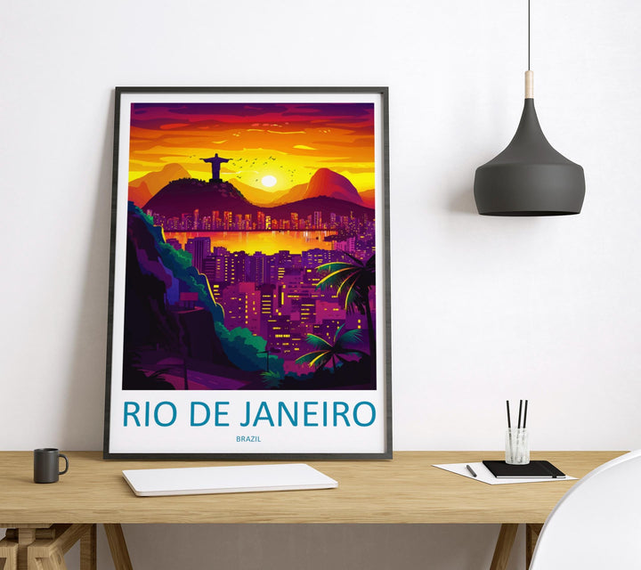 Rio de Janeiro Print Rio Wall Art Brazil City Poster Christ the Redeemer Decor Gift for Beach Lover Tropical Skyline Art Print