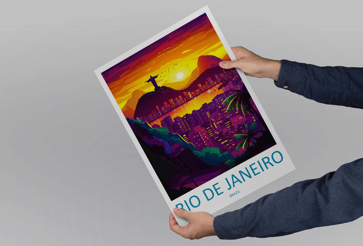 Rio de Janeiro Print Rio Wall Art Brazil City Poster Christ the Redeemer Decor Gift for Beach Lover Tropical Skyline Art Print