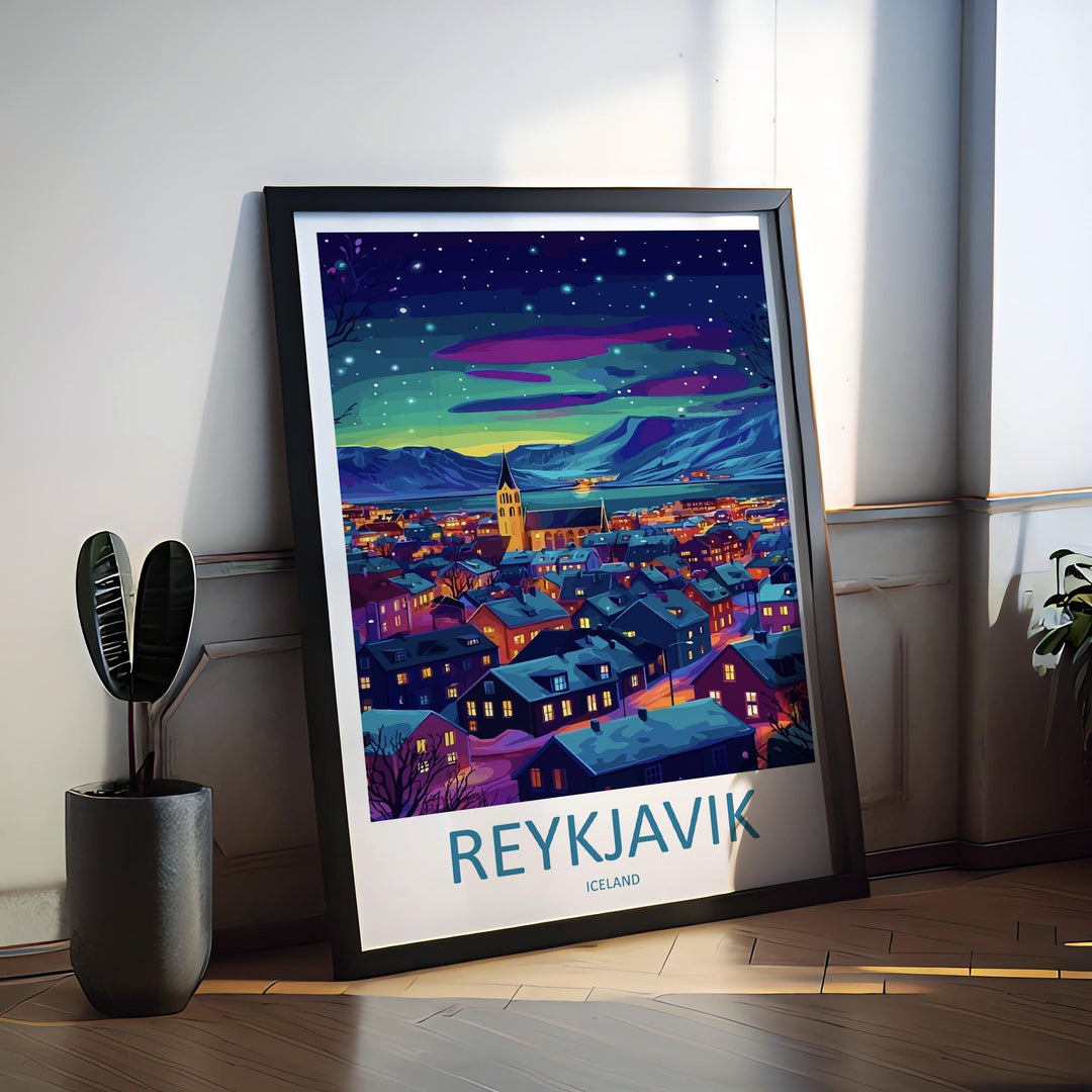 Reykjavik Travel Print Iceland Wall Art Reykjavik City Poster Nordic Decor Gift for Arctic Lover Coastal Landscape Art Print