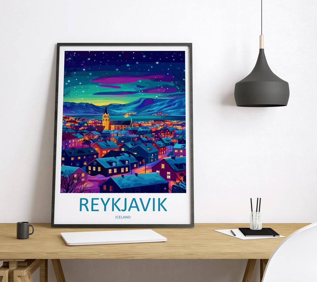 Reykjavik Travel Print Iceland Wall Art Reykjavik City Poster Nordic Decor Gift for Arctic Lover Coastal Landscape Art Print