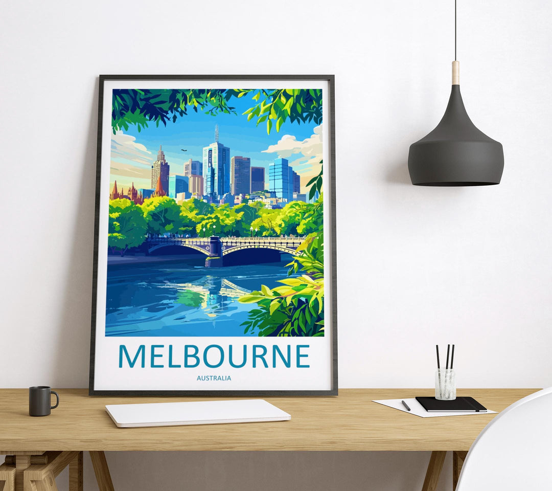 Melbourne Travel Print Australia Wall Art Melbourne City Poster Skyline Decor Gift for Urban Lover Street Art Architecture Print