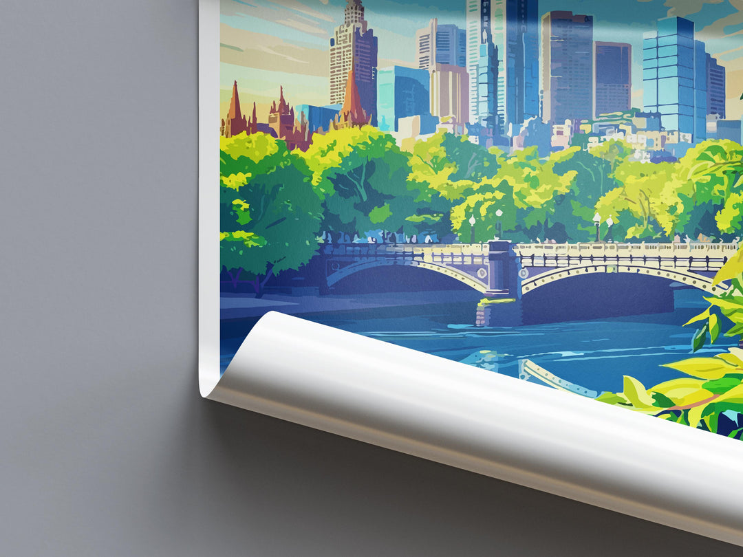 Melbourne Travel Print Australia Wall Art Melbourne City Poster Skyline Decor Gift for Urban Lover Street Art Architecture Print