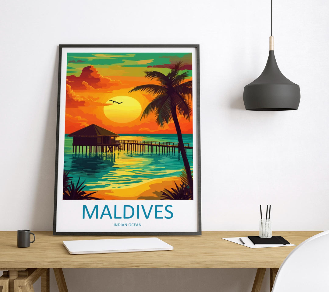 Maldives Travel Print Island Wall Art Maldives Poster Tropical Decor Gift for Beach Lover Indian Ocean Paradise Art Print