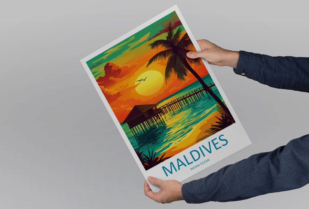 Maldives Travel Print Island Wall Art Maldives Poster Tropical Decor Gift for Beach Lover Indian Ocean Paradise Art Print