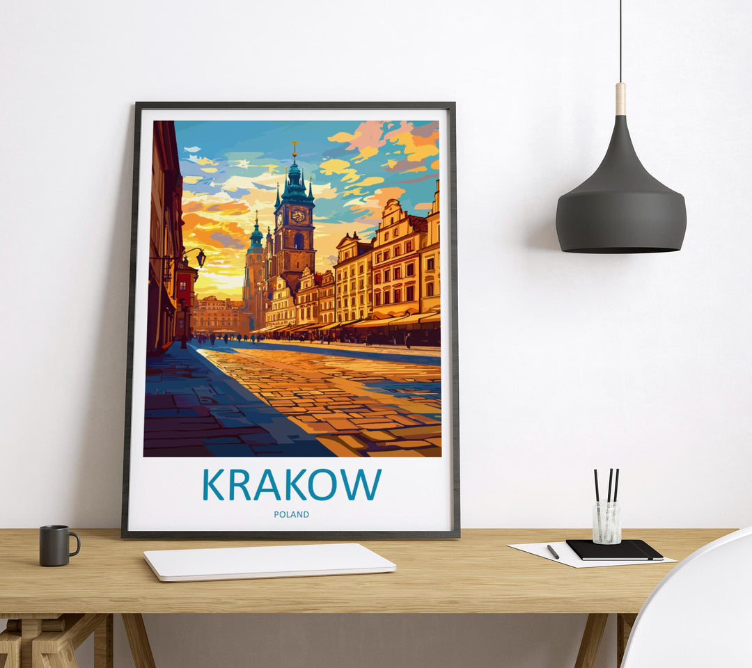 Krakow Travel Print Poland Wall Art Historic City Poster Old Town Decor Gift for Culture Lover European Architecture Art Print